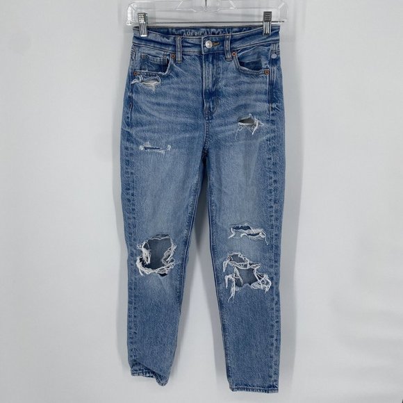 American Eagle Outfitters Denim - American Eagle jeans women’s 00 blue mom high rise denim distressed casual